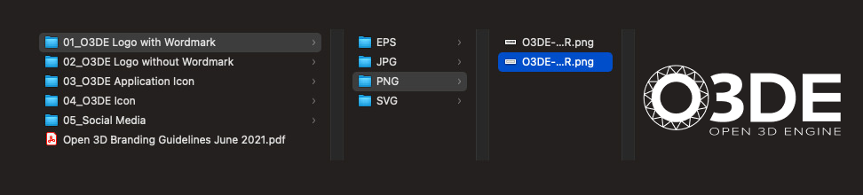 A preview of the contents of the O3DE logo pack