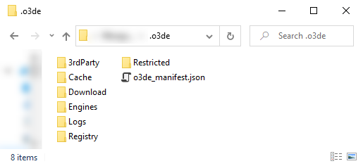 The `.o3de` directory in user's home directory.
